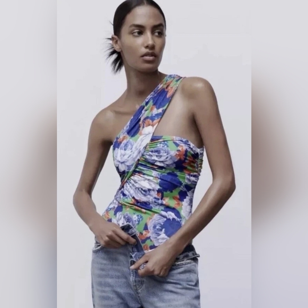NWT Zara Multicolor Floral Asymmetric Tank Top (Size: S)